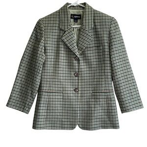 Ellen Tracy Gray Plaid Blazer with Notched Lapel. Size 8